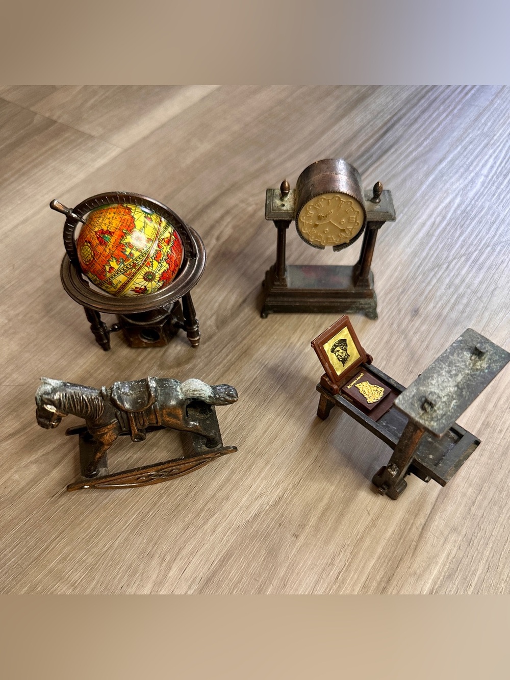 Vintage 1970s Miniature Pencil Sharpener Lot Durham Globe Horse Press Clock